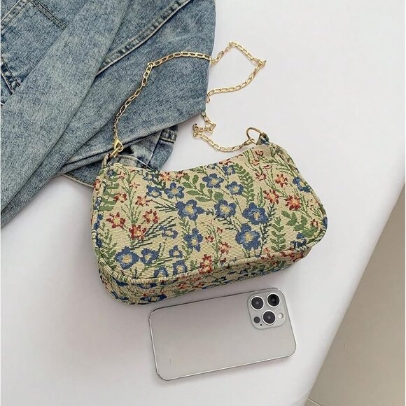 Elegant Women's Floral Shoulder Bag with Chain Strap - Perfect for Everyday Use - Picture 2 of 7